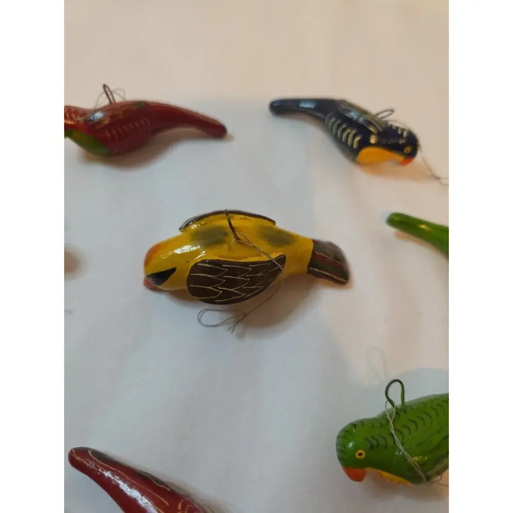 10 Assorted Hand Painted Bird Christmas Ornaments Colorful Miniature Parrot